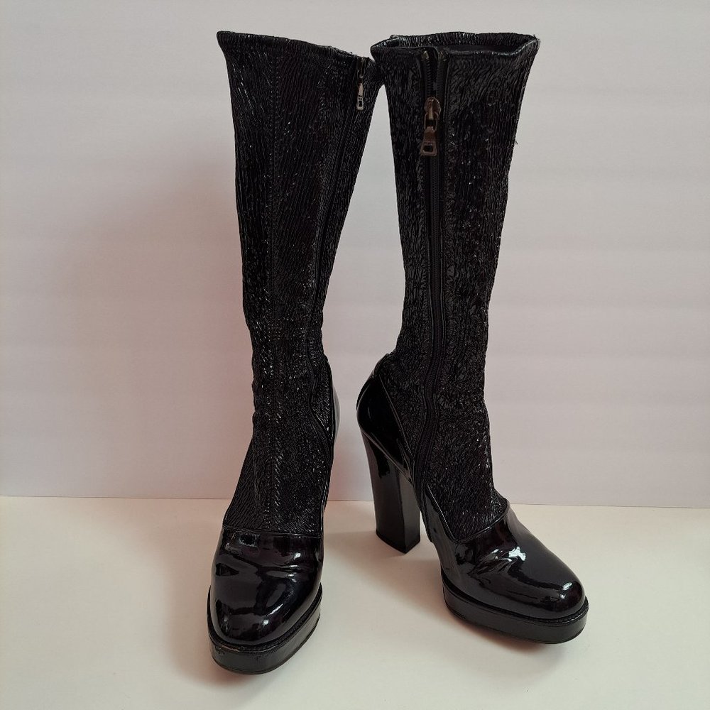 Prada Women's Black Leather Long Boots Size 36.5 - Picture 2 of 16